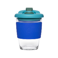 Drink Pod Re-Useable Coffee Cup Glass 340ml Blue