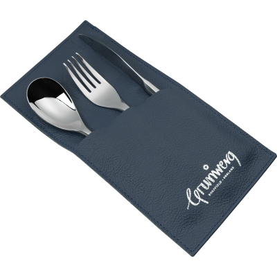 3 PCE CUTLERY SET WITH LEATHER POUCH, FIESTA