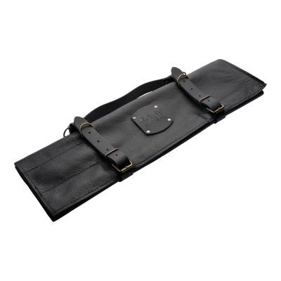 9 POCKET BLACK LEATHER KNIFE CASE, Global 9 Pocket Black Leather Knife Case