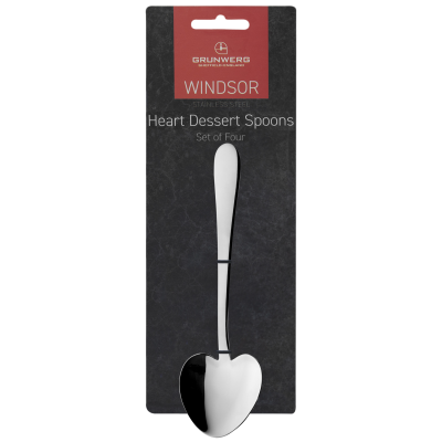 Windsor Carded 18/0 4 Loveheart Dessert Spoons