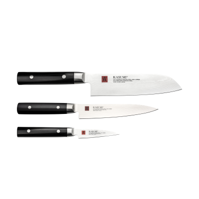 Kasumi Damascus Set of 3 Knives (Santoku 18cm Utility 15cm Paring 8cm)
