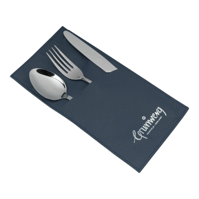 3 PCE CUTLERY SET WITH LEATHER POUCH, WINDSOR 18/10