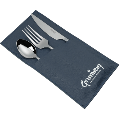 3 PCE CUTLERY SET WITH LEATHER POUCH, IMPRESSION