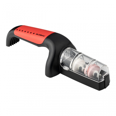 Global Ceramic Pull Through Sharpener Red Handle Black Dots