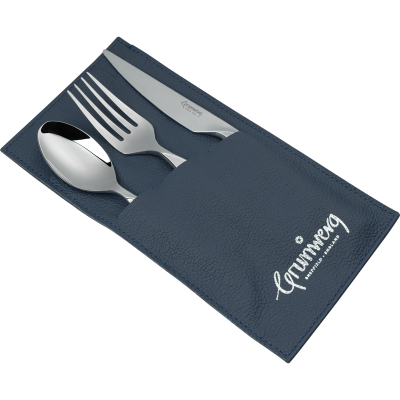 3 PCE CUTLERY SET WITH LEATHER POUCH, RAYON