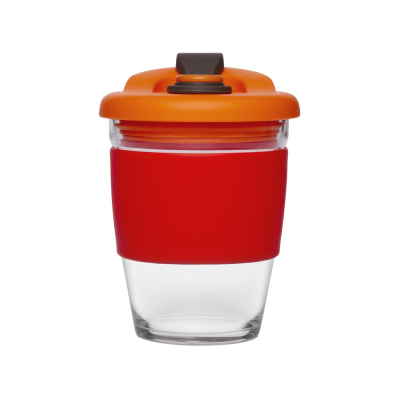 Drink Pod Re-Useable Coffee Cup Glass 340ml Red