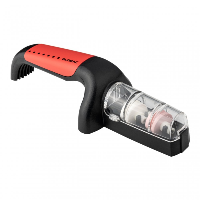 Global Ceramic Pull Through Sharpener Red Handle Black Dots