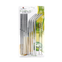 S/S Straws Set of 8 26.5cm 4 Straight & 4 Curved & 2 Cleaning Brushes