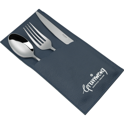 3 PCE CUTLERY SET WITH LEATHER POUCH, PRISM