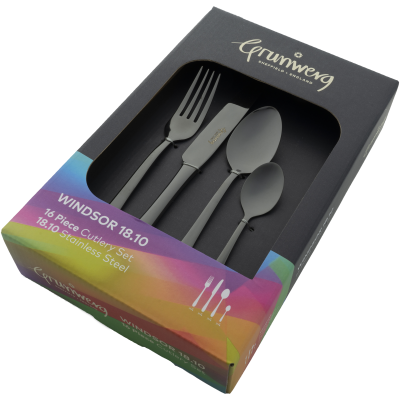 Windsor 18/10 16 Piece Cutlery Set Black Finish