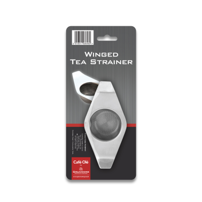 S/S Winged Tea Strainer+Dripbowl,Crd