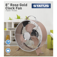 Status 8" Rose Gold Clock Fan - 2 Speed Settings